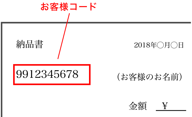 お客様コードが記載されている位置