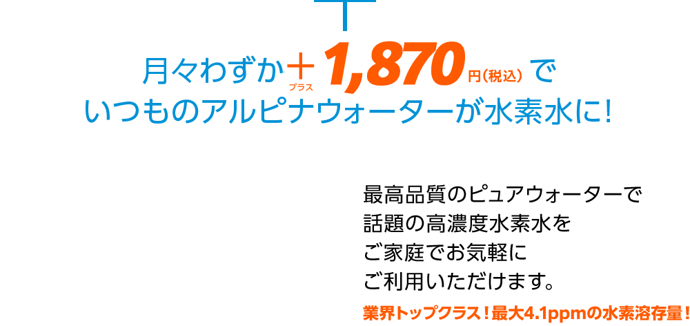 月々わずか＋1,100円でいつものアルピナウォーターが水素水に！